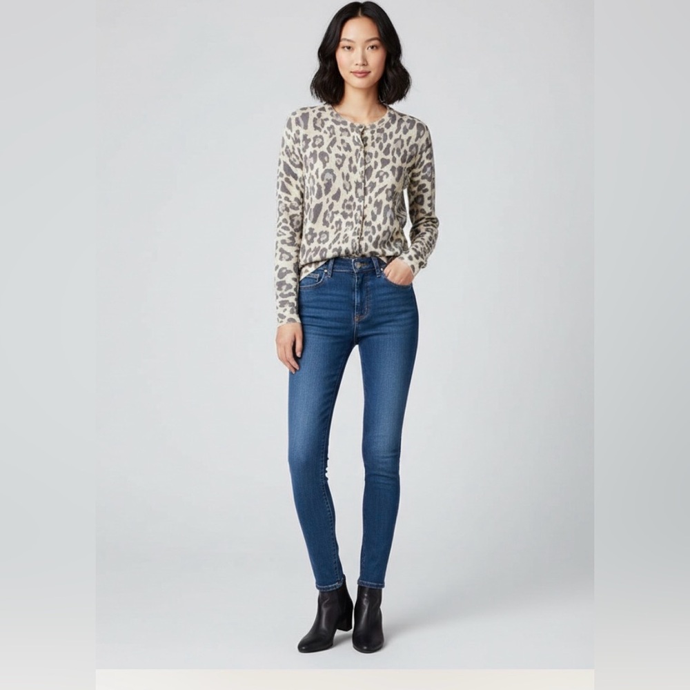 JCrew Animal print merino wool cardigan sweater Sz M